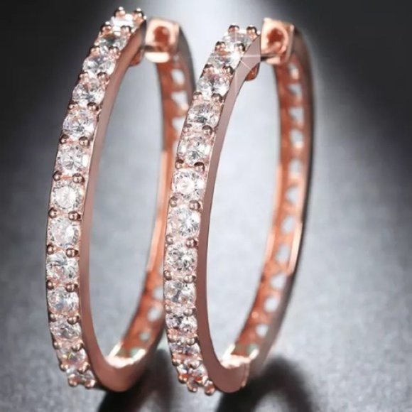 Jewelry - NEW 18K Rose Gold 1.25'' Diamond Hoop Earrings